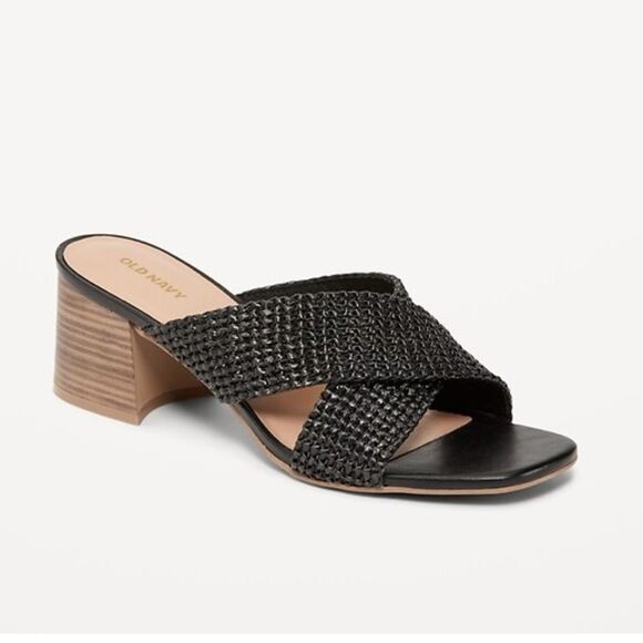 Old Navy Square-Toe Braided Straw Cross-Strap Mule Sandals - Picture 1 of 6